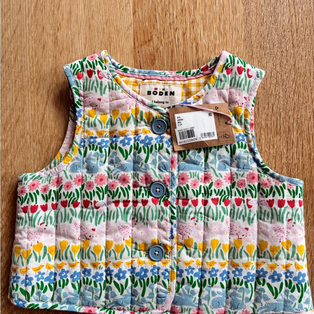 NWT  mini Boden 2-3 Floral Quilted vest perfect for Easter & spring